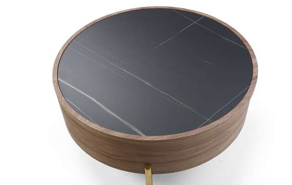 Журнальный столик Slide Ø80х40 см со сдвижной столешницей, черная керамика