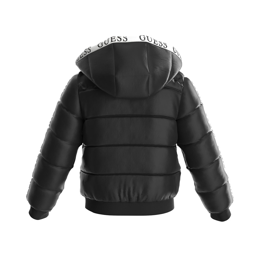Куртка демисезонная с капюшоном GUESS Черный/Лампас и отделка на капюшоне: белая тесьма с логотипами Девочка