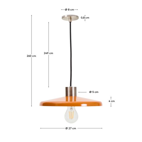 Пoдвесной светильник Nuvira из светло-серого металла с оранжевым абажуром