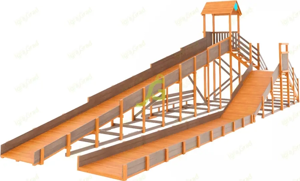 Зимняя горка "IgraGrad Snow Fox 12 м" с двумя скатами и выкатом 8 м