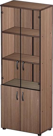 Стеллаж закрытый 4 двери ЛДСП + стекло Стандарт-Pro ясень шимо темный