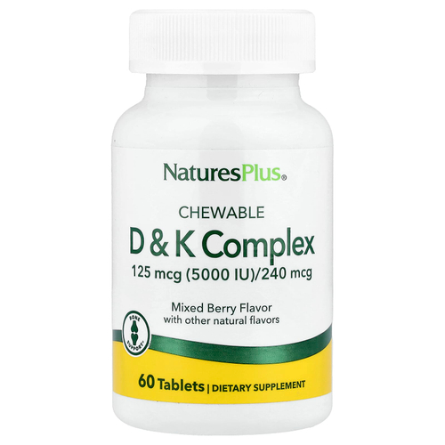 NaturesPlus, жевательный комплекс D и K, ягодное ассорти, 60 таблеток