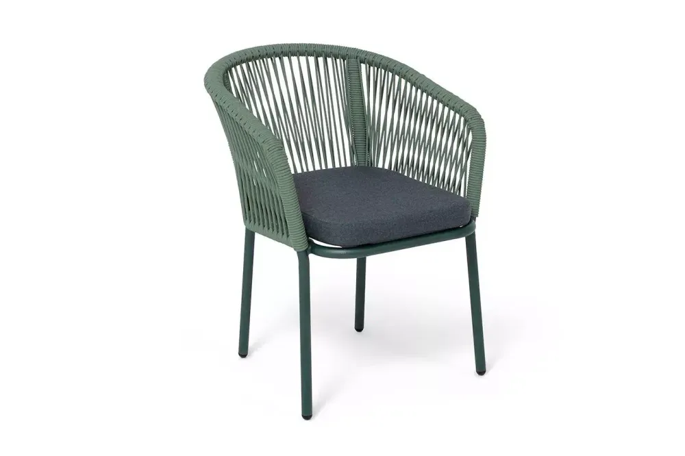 "Марсель" стул плетеный из роупа, каркас алюминий RAL6036 муар, роуп зеленый (4204) круглый tex, ткань темно-серая 027