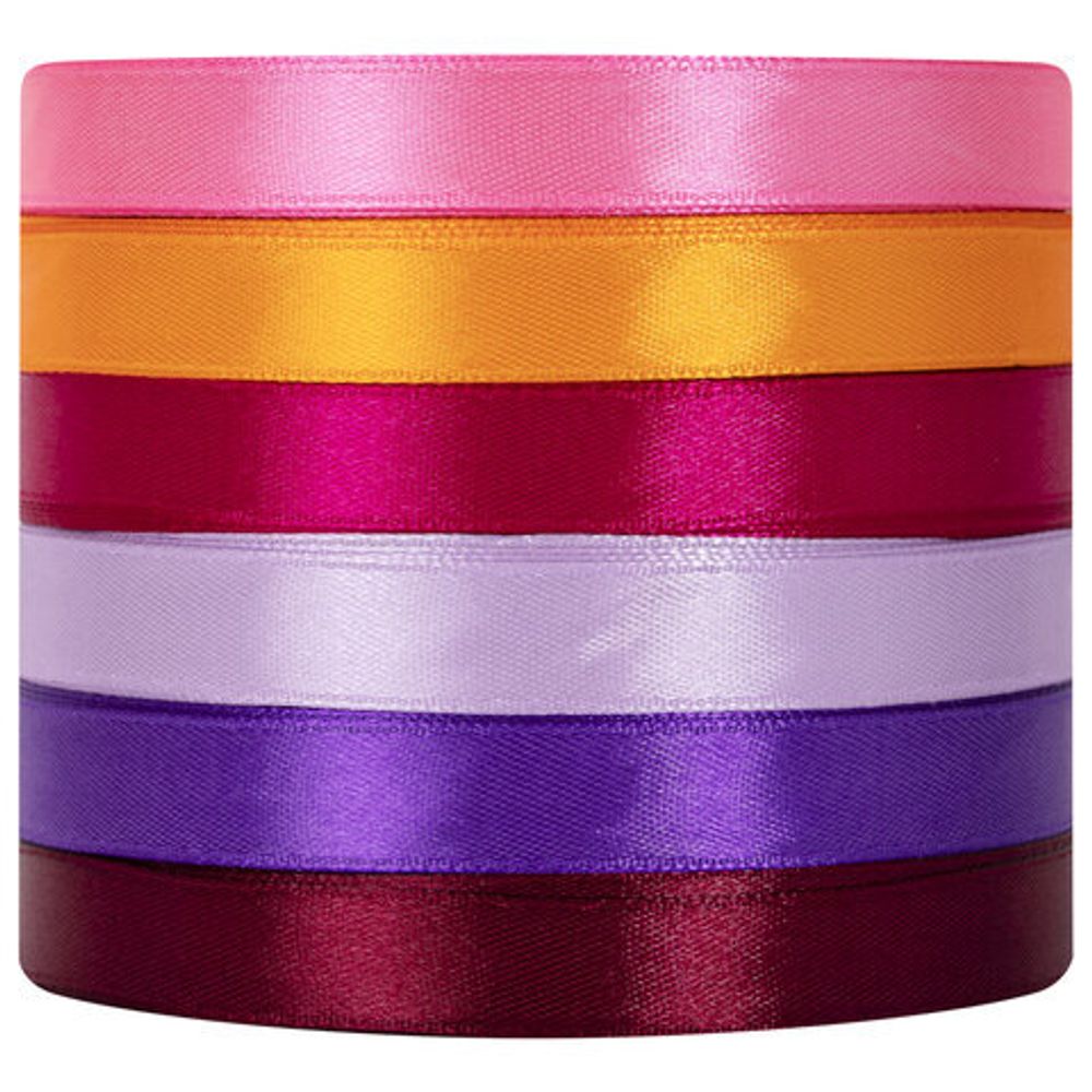 Лента атласная ширина 12 мм, набор №2 6 цветов по 23 м, BRAUBERG, 591500