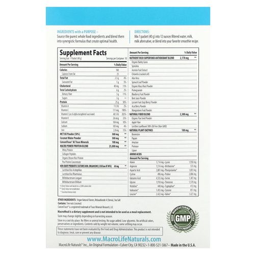 Macrolife Naturals, MacroMeal, суперфуд, ваниль, 10 пакетиков по 40 г (1,4 унции)