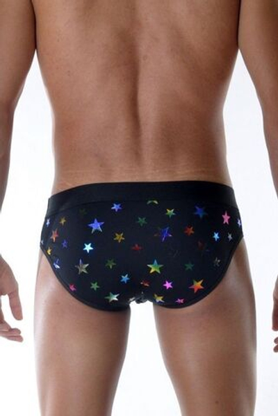 Мужские трусы-слипы с разноцветными блестящими звездами (Размер: XL) (Цвет: черный)