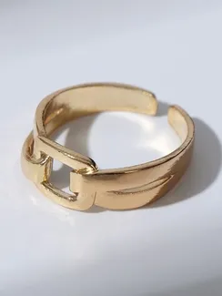 Кольцо "Пряжка" квадрат, цвет золото, безразмерное