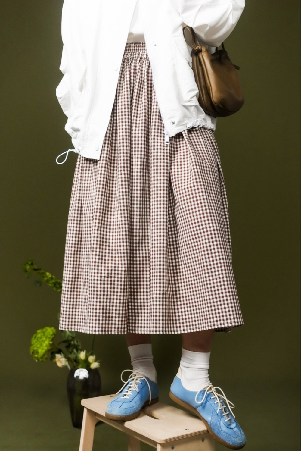 Юбка из хлопка, коричневая клетка