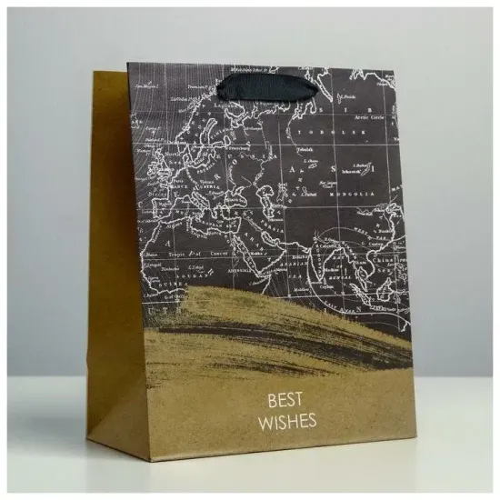 Пакет подарочный крафтовый вертикальный, упаковка, «Best wishes», MS 18 х 23 х 10 см
