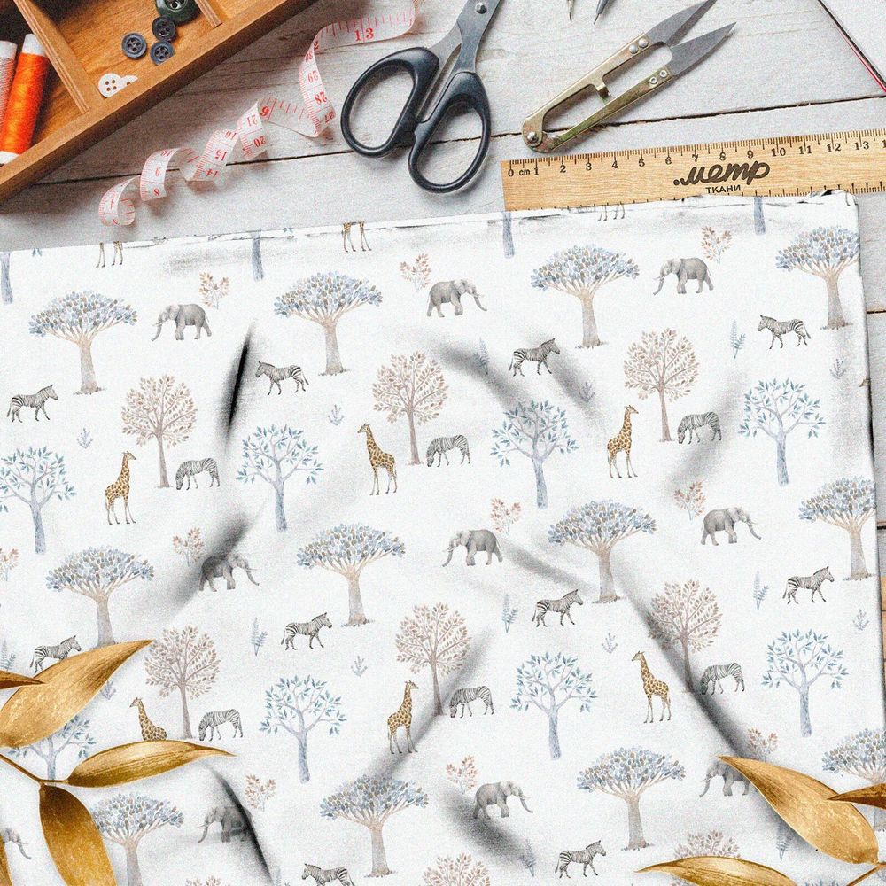 Ткань лен животные африканской саванны