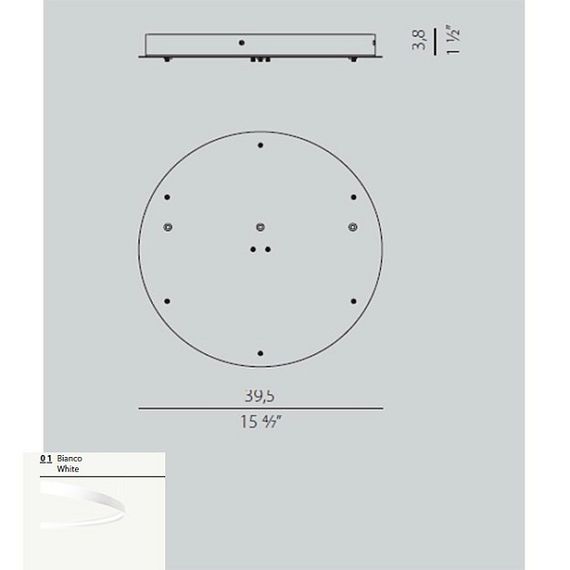 Потолочное крепление для 1 вертикального и 2 горизонтальных светильников Panzeri XM03401.553.0002 white (Италия)