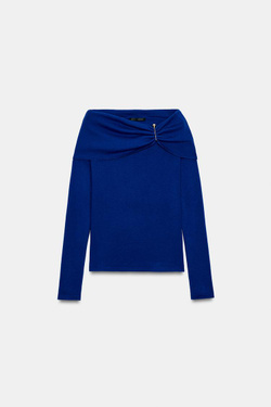 ZARA ТОП ИЗ МЯГКОЙ ТКАНИ С ПРЯЖКОЙ, ЯРКО-СИНИЙ