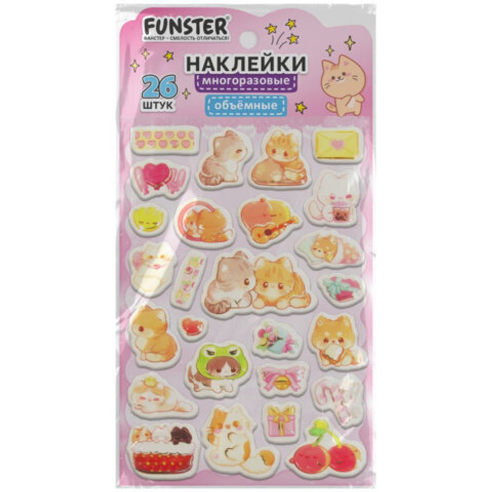 Наклейки объемные "Яркий микс", 19х13,5 см, ассорти 12 видов, FUNSTER (ФАНСТЕР), 666087