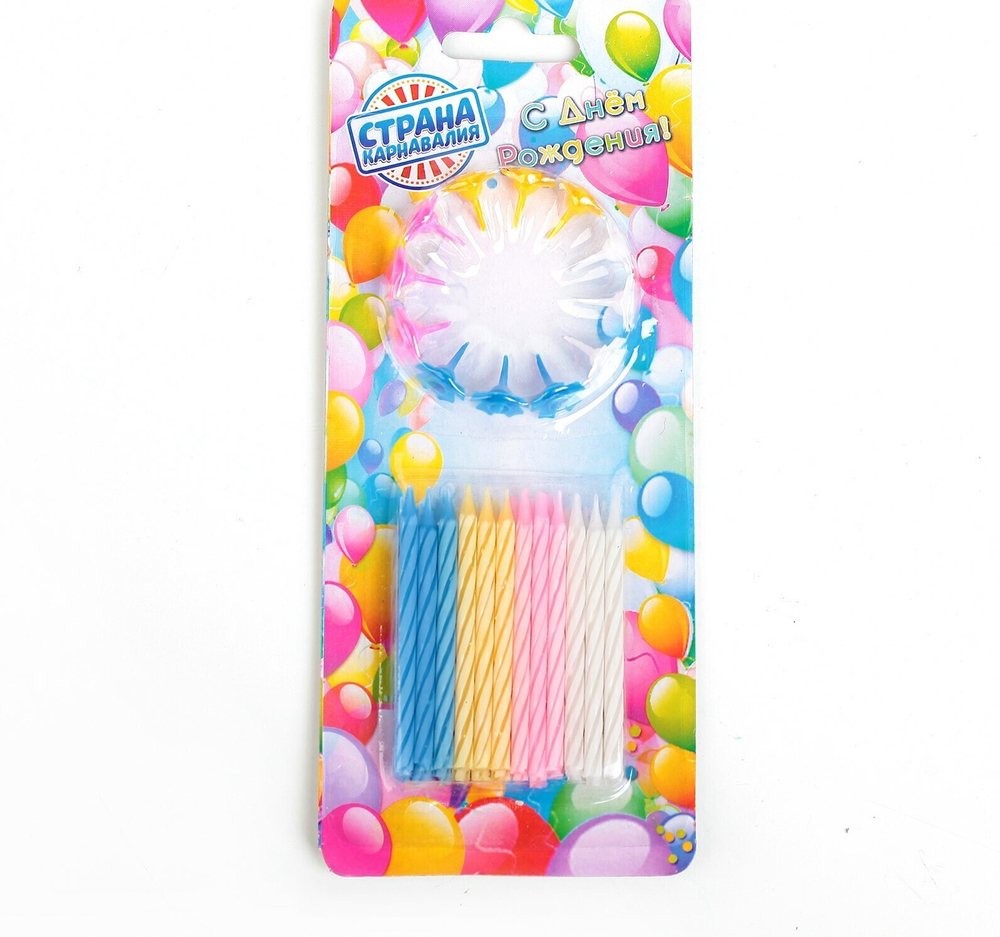Свеча для торта «Яркая полоска» (набор 24 шт и 12 подставок)
