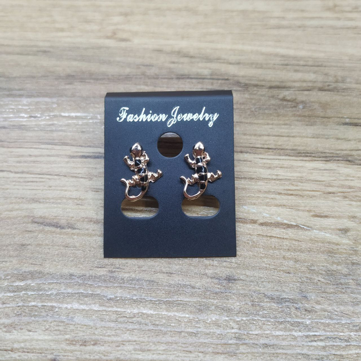 Серьги Small Саламандра эмаль цветная цвет черный металл золотистый