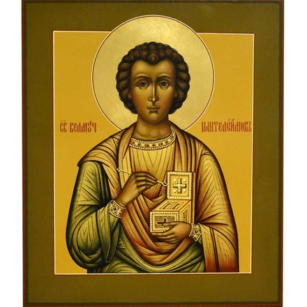 Святой Пантелеймон Целитель. Рукописная икона. 27 х 32 см