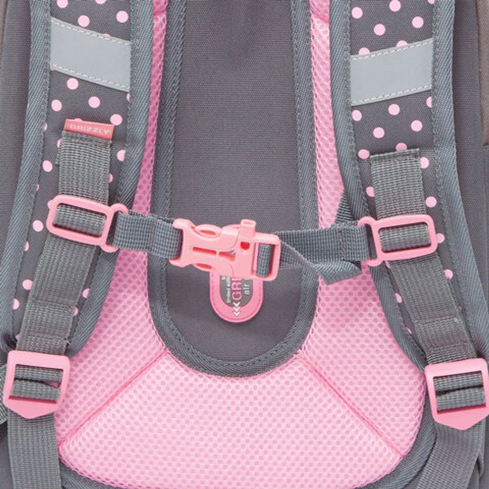 Ранец GRIZZLY анатомическая спинка, с брелоком, для девочек, "RABBIT", 36х29х18 см, RAf-292-3/2