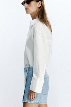 ZARA ДЖИНСОВАЯ ЮБКА-ШОРТЫ Z1975 С ЗАПА́ХОМ И ПУГОВИЦАМИ, ВЫЦВЕТШИЙ СИНИЙ