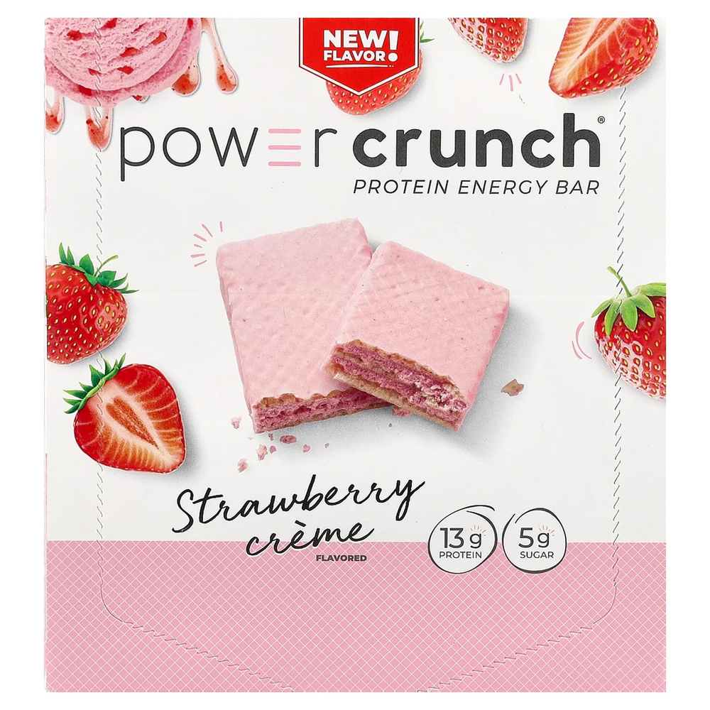 BNRG, Power Crunch®, протеиновый батончик, с клубничным кремом, 12 батончиков по 40 г (1,4 унции)