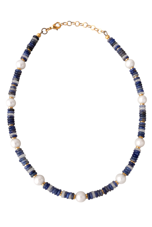 Ожерелье из пресноводного жемчуга и синего содалита, фурнитура с премиальным золочением