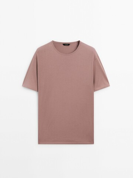 Massimo Dutti Хлопковая футболка с короткими рукавами, розоватый