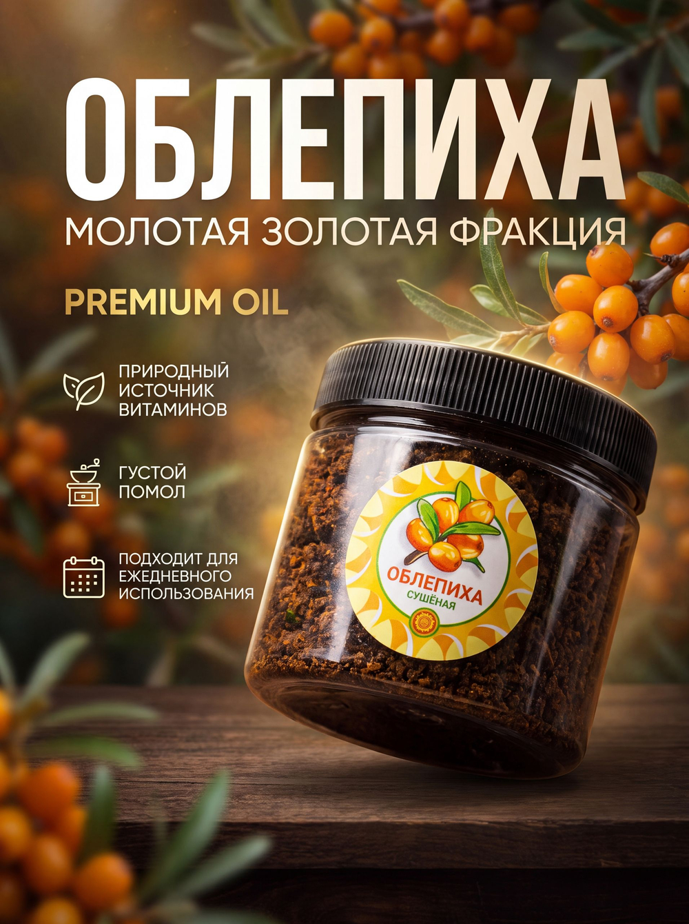 Облепиха молотая (масляный концентрат).