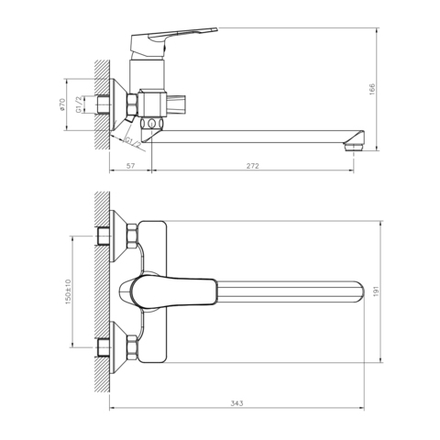 Смеситель для ванны Decoroom DR23043, однорычажный, хром