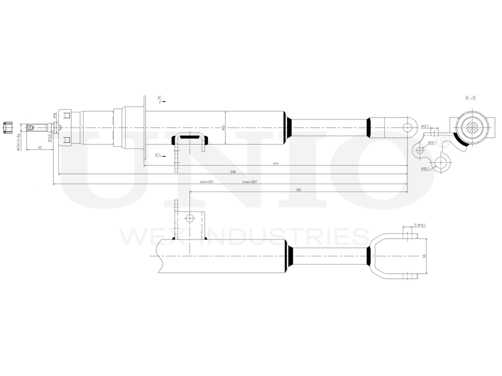 Амортизатор газовый передней подвески левый UNIO SAB-10387