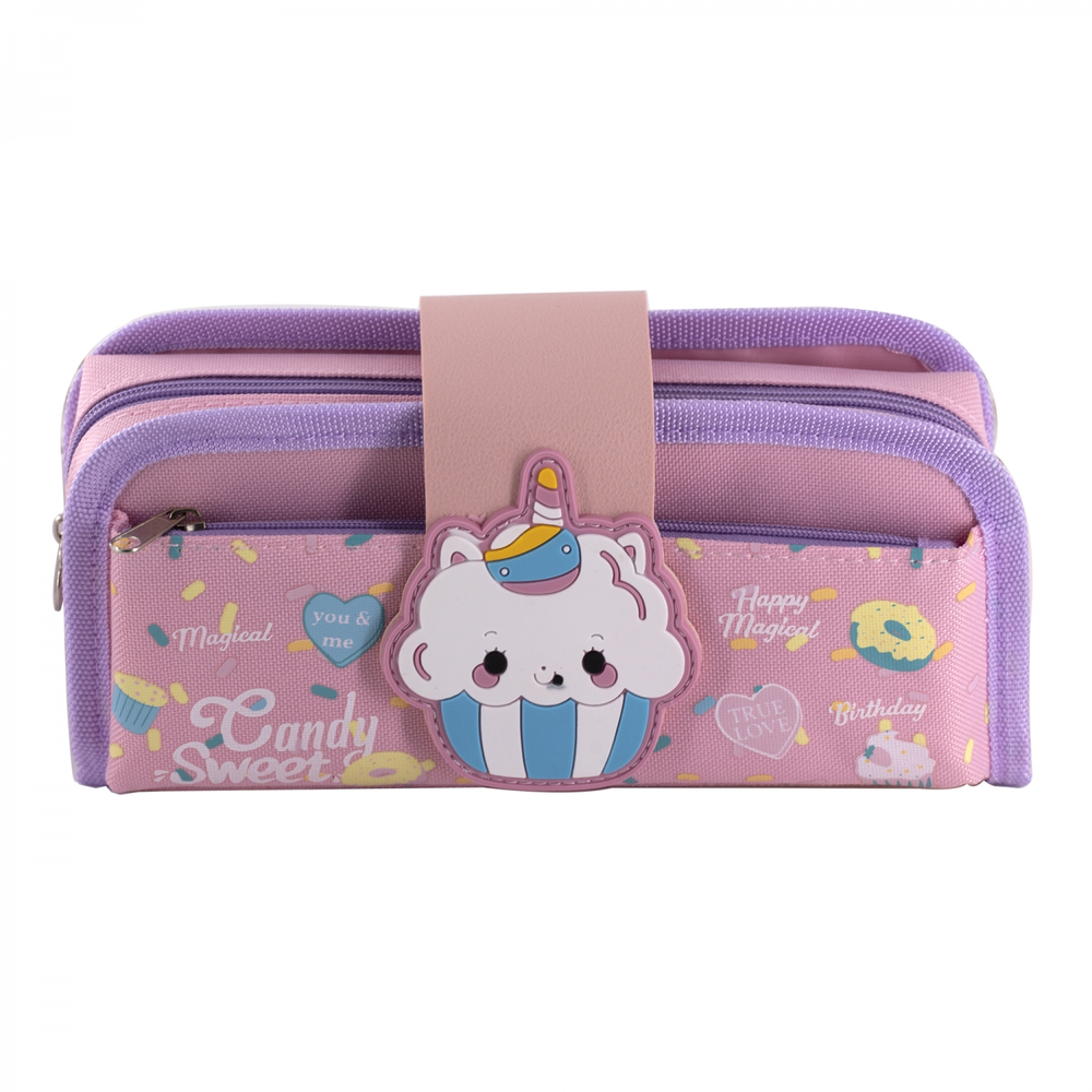 Пенал - косметичка Alingar, ПВХ, молния, боковой карман, съёмная косметичка, карман-сетка, липучка, 195 х 80 х 45 мм, "CANDY SWEET", розовый, европодв