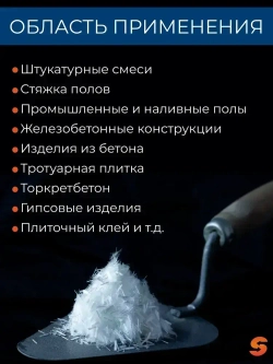 Добавка в раствор, фибра для бетона 18 мм, 10 кг армирующая, фиброволокно для стяжки, упрочнитель бетона, стеклофибра