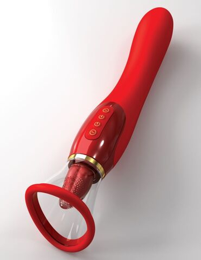 Красный двухсторонний вибростимулятор Ultimate Pleasure 24K Gold Luxury Edition - 25 см. (Цвет: красный)