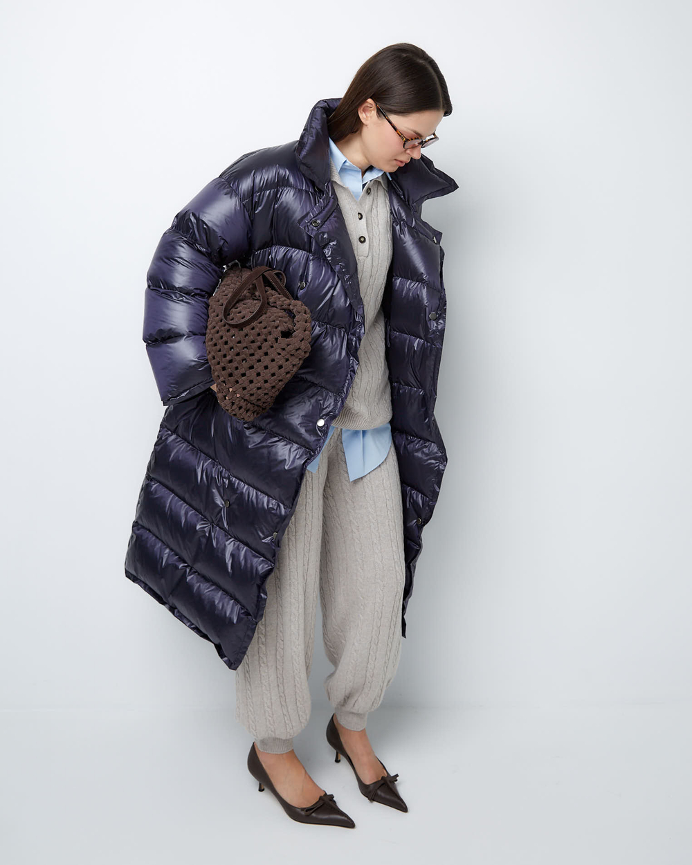 Поло объемного кроя из смесового кашемира серо-бежевый