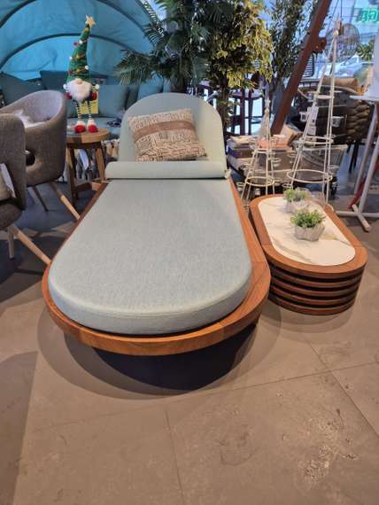 Шезлонг Spain, массив ироко, голубой матрас