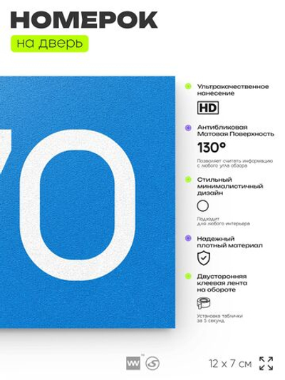 Номер на дверь 970, табличка на дверь для офиса, квартиры, кабинета, аудитории, склада, голубая 120х70 мм, Айдентика Технолоджи