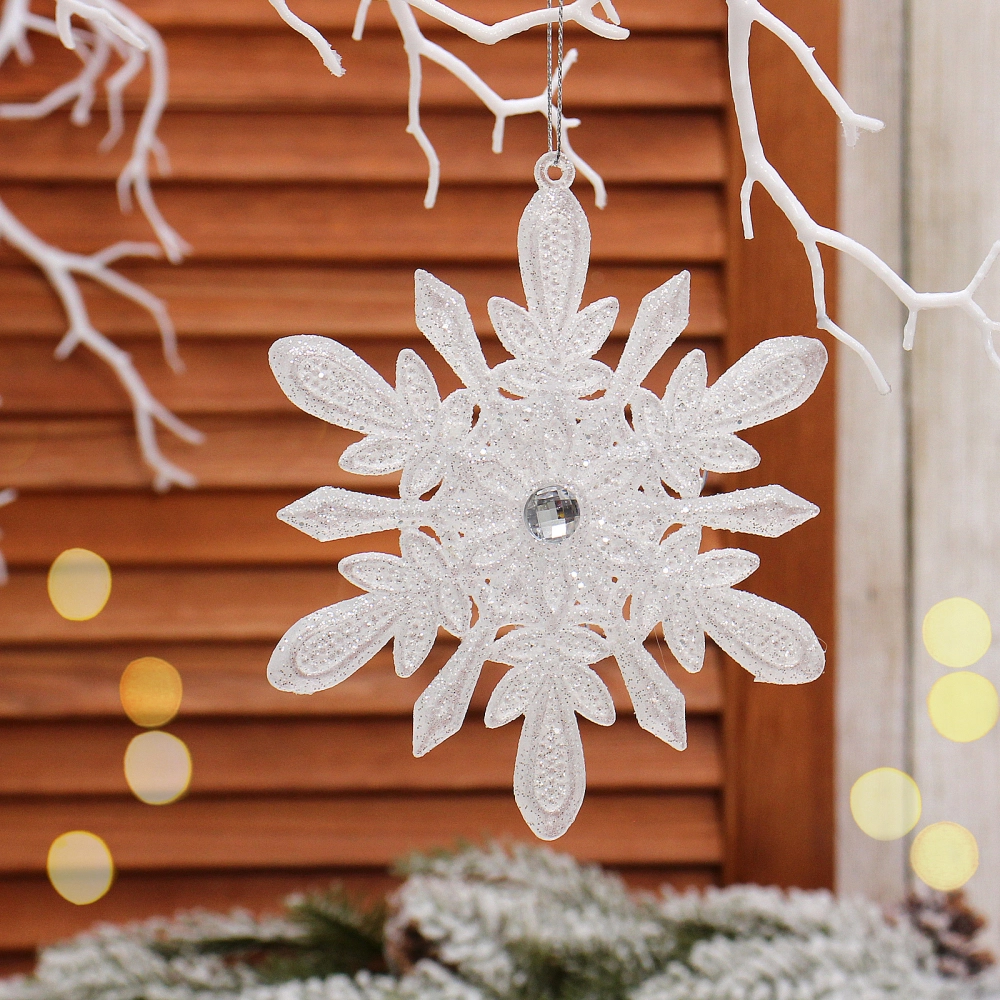Подвеска «Искристая снежинка» 13 см, Белый