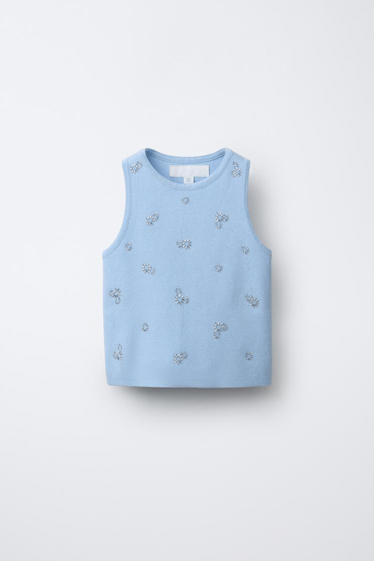 ZARA ТОП СО СТРАЗАМИ, ПАСТЕЛЬНО-СИНИЙ