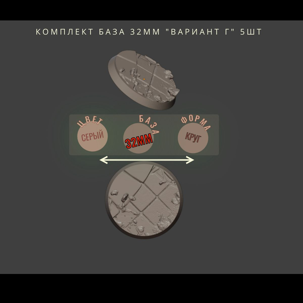 комплект База круг 32мм "Вариант Г" 5шт ДнД DnD миниатюры из набора "Гоблины Чёрной Орды"
