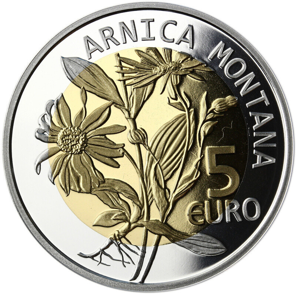 ЛЮКСЕМБУРГ, 2010, 5 ЕВРО [ARNICA MONTANA] [БИМЕТАЛЛ: СЕРЕБРО + NORDIC GOLD]