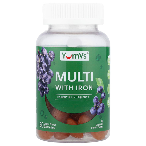 YumVs, мультивитамины с железом, со вкусом винограда, 60 жевательных таблеток