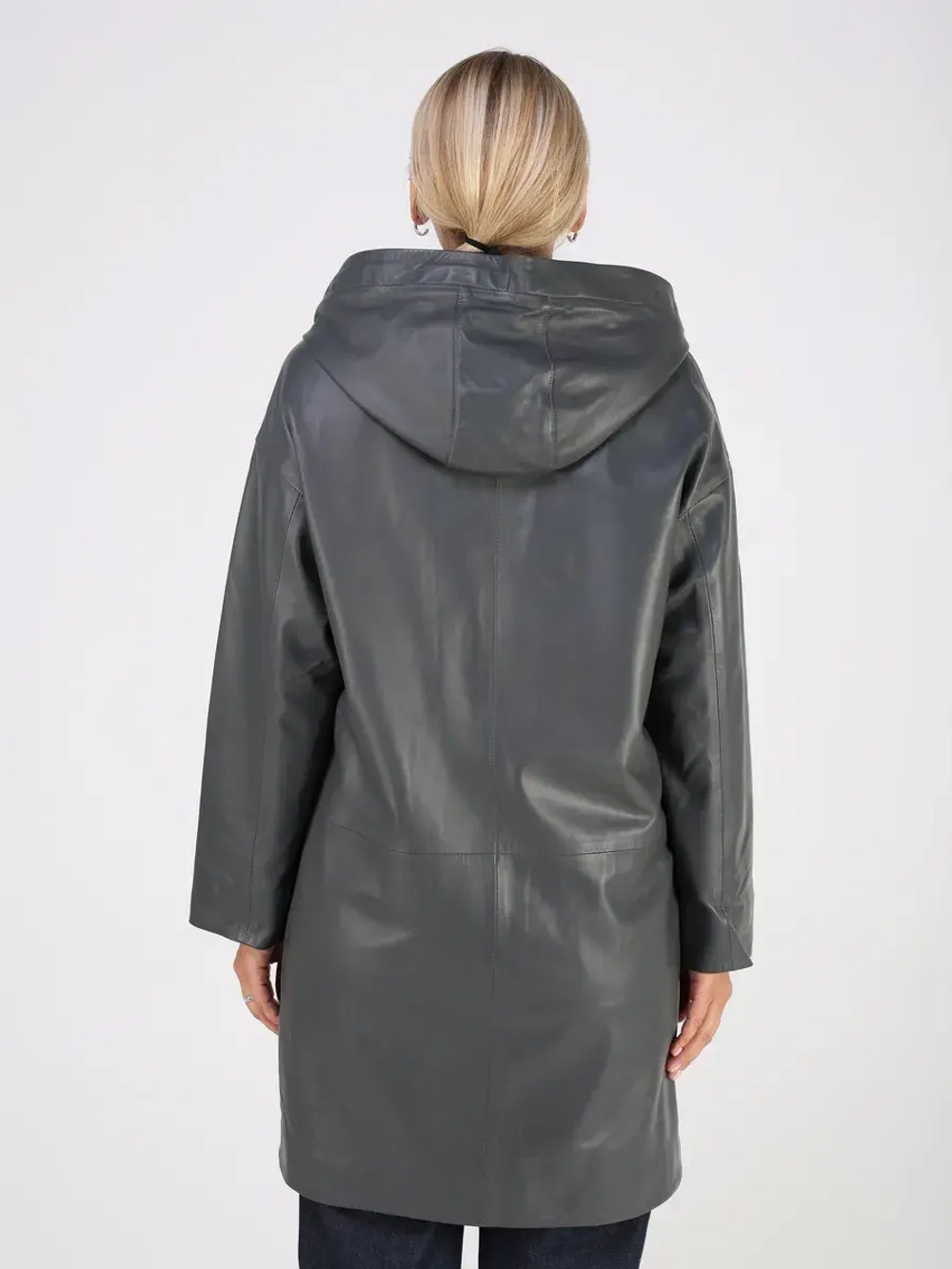 Кожаная куртка демисезонная с капюшоном длинная