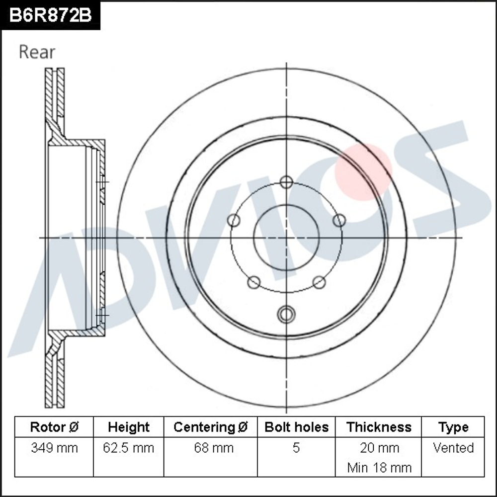 Диск тормозной зад. ADVICS B6R872B