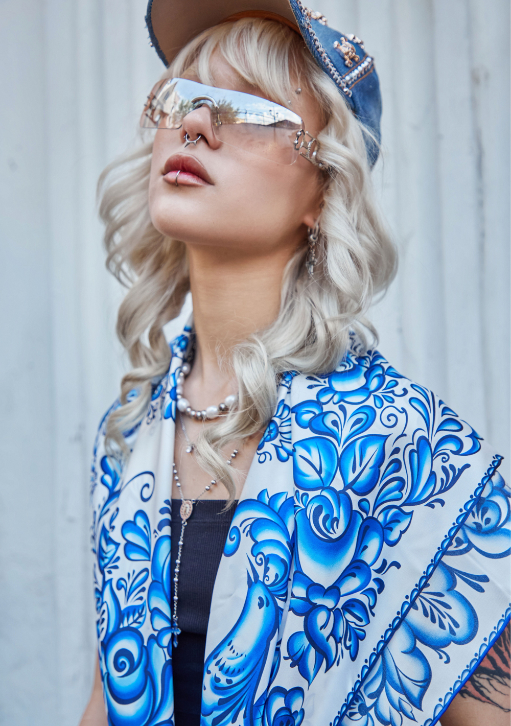 Платок «Гжель» 100% шёлк