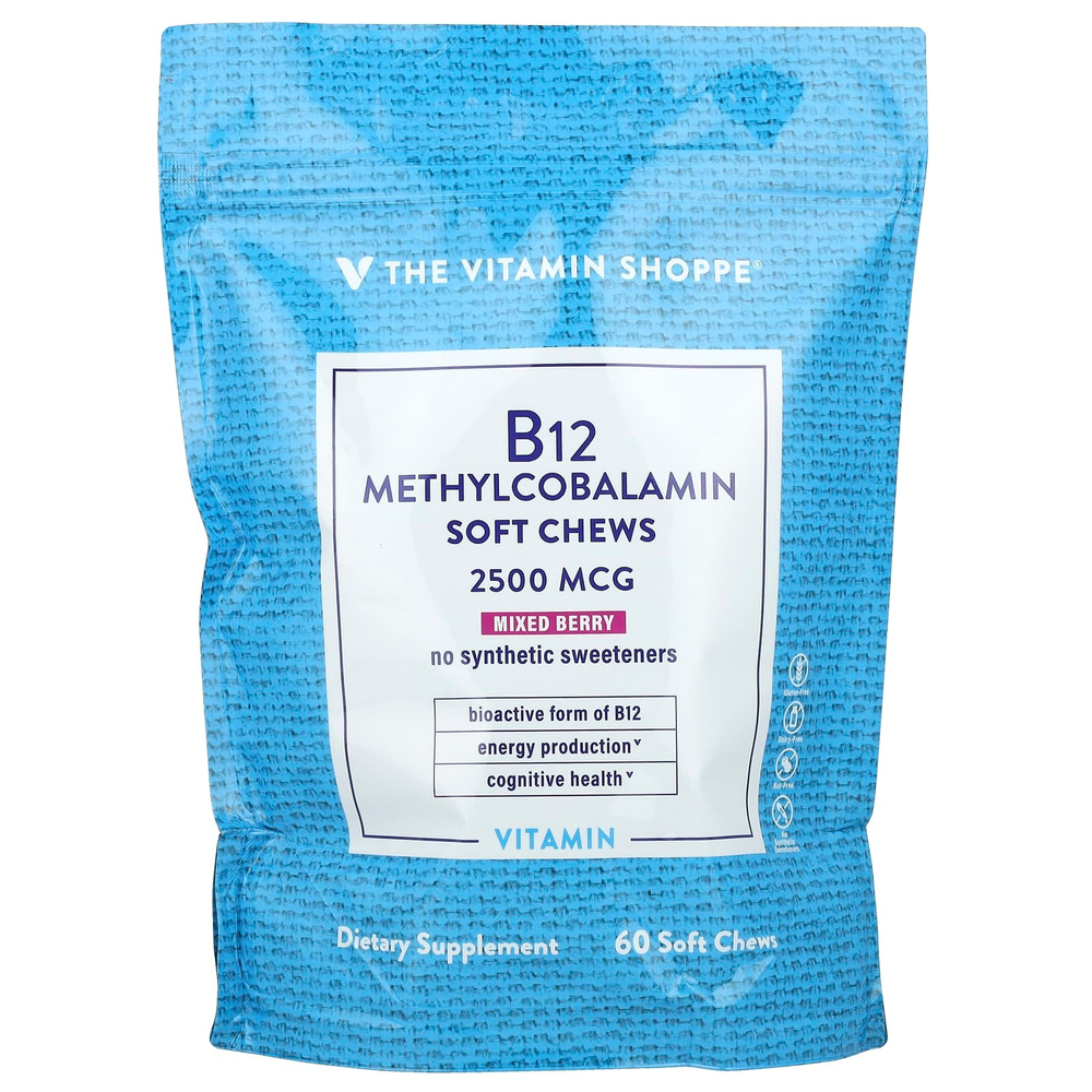 The Vitamin Shoppe, Витамин B12, метилкобаламин, ягодное ассорти, 2500 мкг, 60 жевательных таблеток