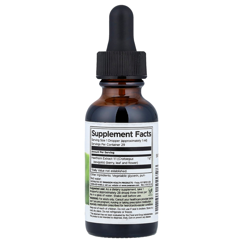 Swanson, Жидкий экстракт ягод боярышника, без спирта и сахара, 29,6 мл (1 жидк. унц.)