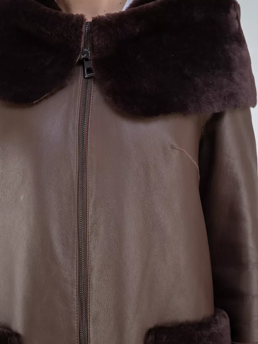 Дубленка натуральная с капюшоном длинная Турция