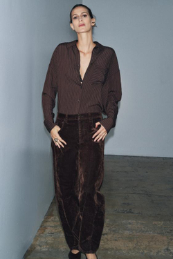 ZARA ДЖИНСЫ BALLOON-FIT С ВЫСОКОЙ ПОСАДКОЙ И ФЛОКИРОВАНИЕМ — ZW COLLECTION, КОРИЧНЕВЫЙ