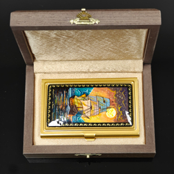 Коллекционная визитница "Парусник" №3 с ручной росписью Палех в футляре