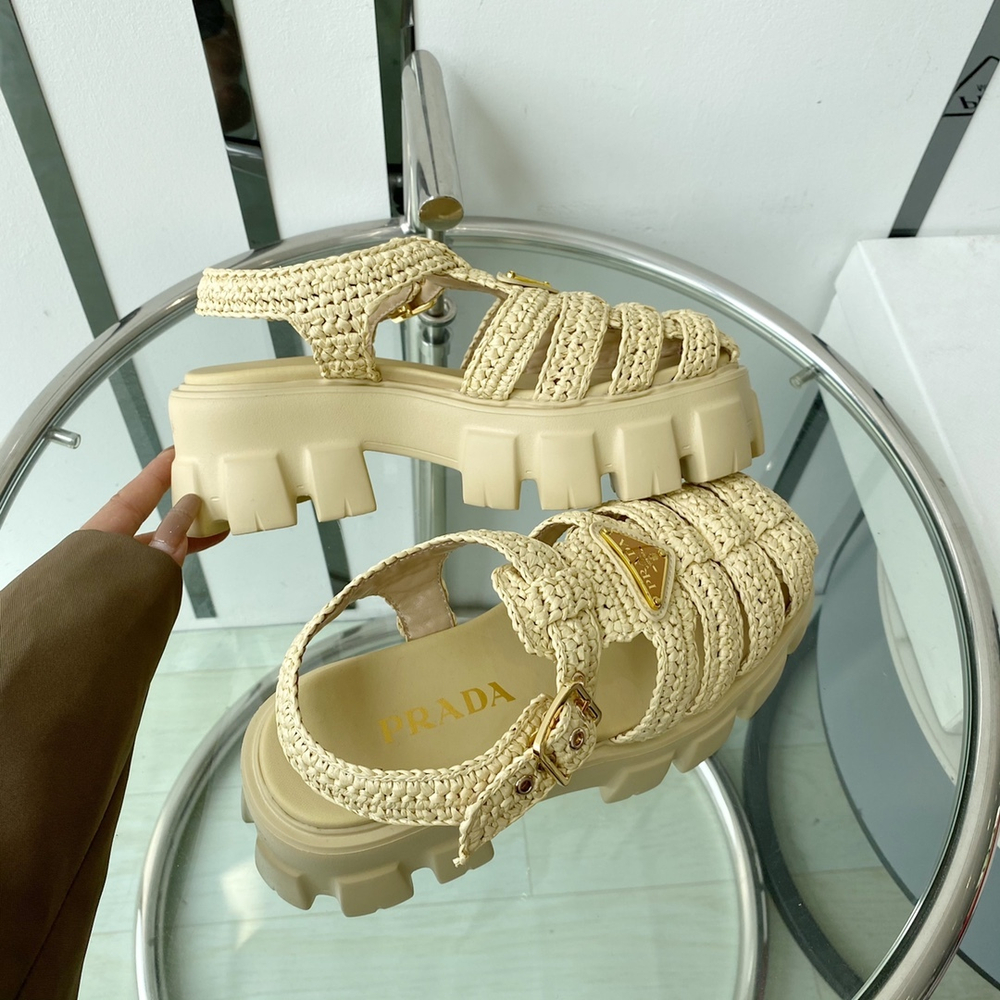 Prada Monolith Crochet Cage Sandals