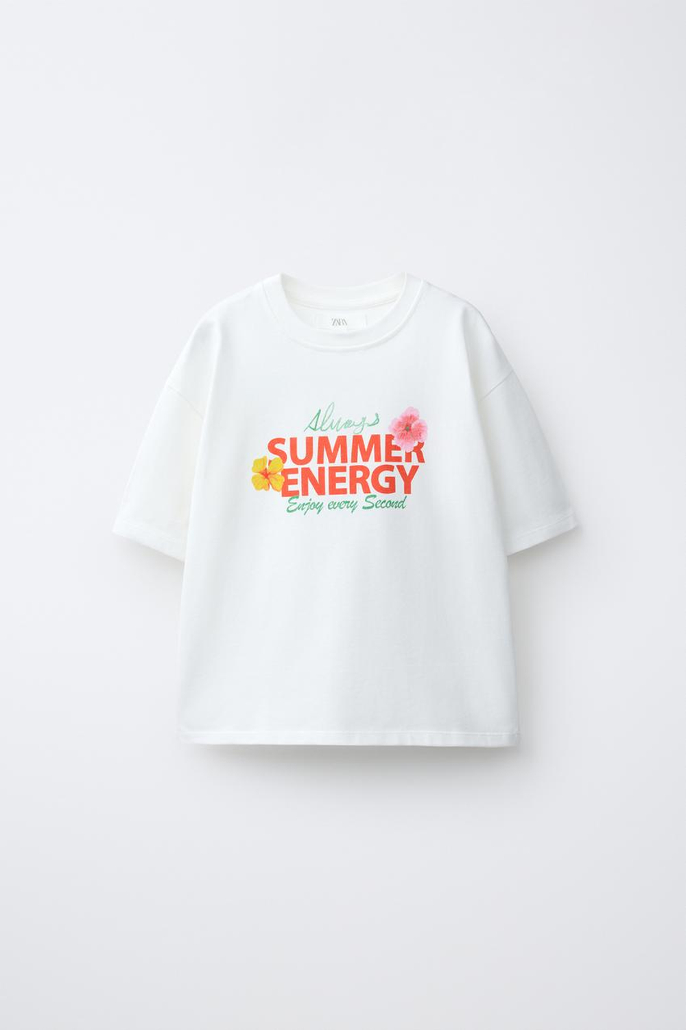 ZARA ФУТБОЛКА С ПРИНТОМ SUMMER, БЕЛЫЙ
