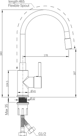 Смеситель для кухни Domaci Равенна DMC01150BK с гибким изливом, матовый черный